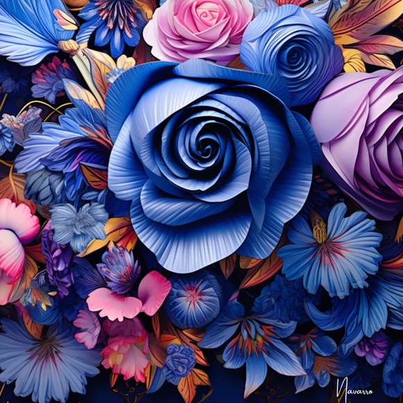 BLUE ROSE BEAUTIFUL FLORAL GLOSSY PRINT 11X14 - Picture 2 of 2